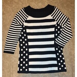 Kim Rogers Womens Sz SMALL Top Long Sleeve Black And White Striped